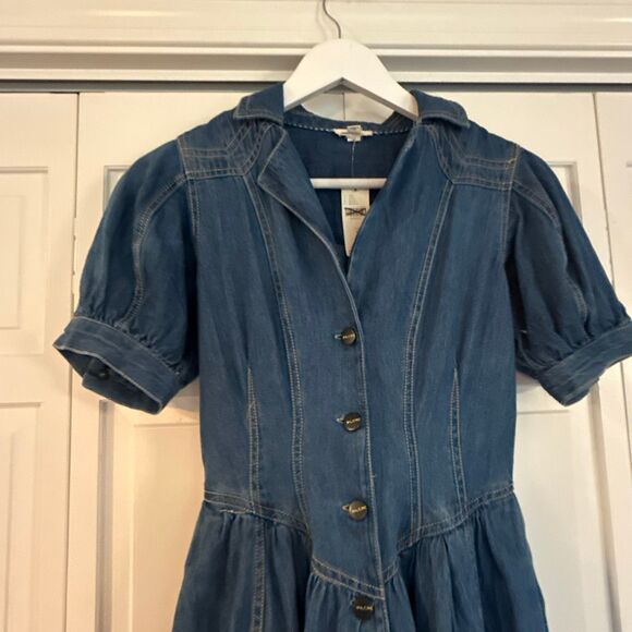 Anthropologie Pilcro NWT denim puff sleeve aline dress size 6/xs - Picture 5 of 16
